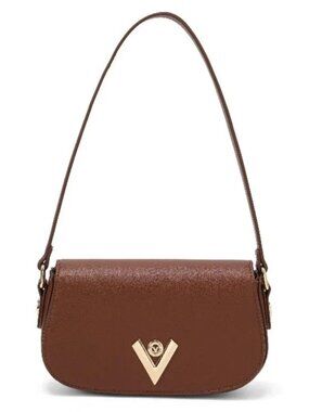 Valentino Orlandi Velora Brown Vegan Leather Curved Flap Bag V-4007 NWT